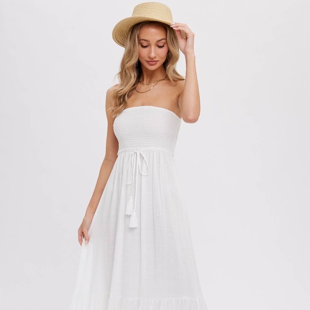 Tiered Ruffle Strapless Maxi Dress - Ivory